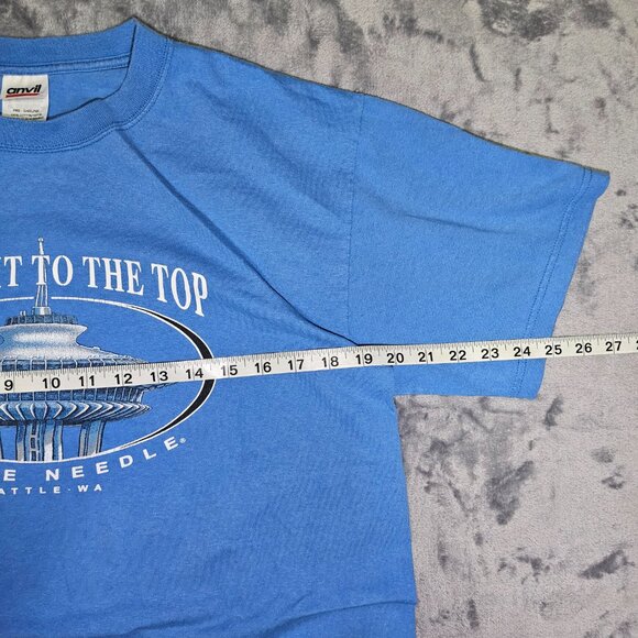 Y2K Seattle Washington Space Needle Tourist T-Shirt Size Medium Washed Blue - Picture 5 of 7